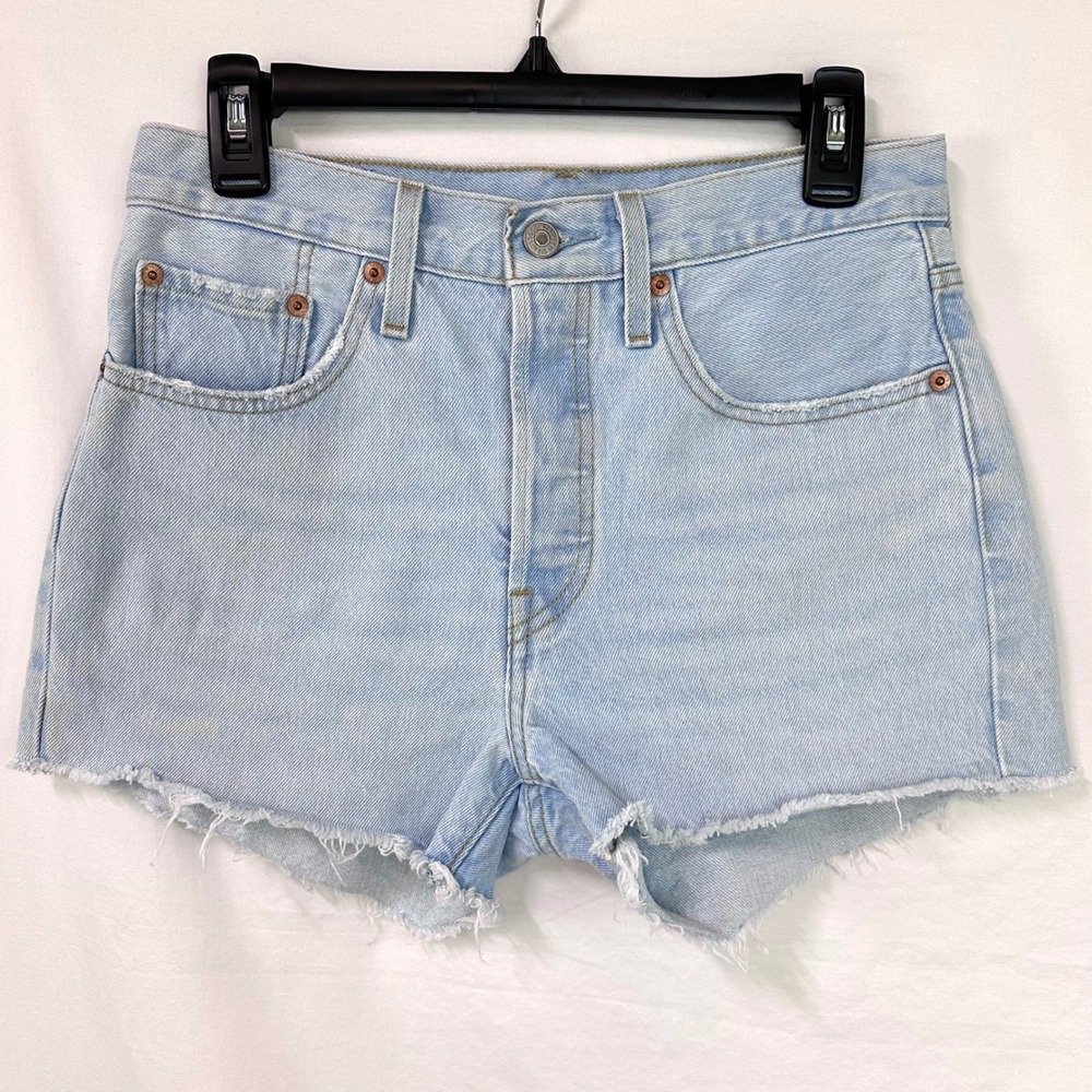 LEVI'S 501 Original Blue Light Wash Denim Jean Shorts High Rise Cut Off Women 27